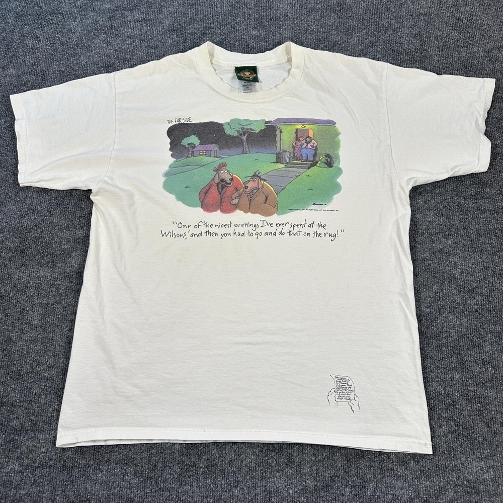 Vintage The Far Side Shirt Mens‎ XL White Dog Cartoon Graphic Tee Logotel USA